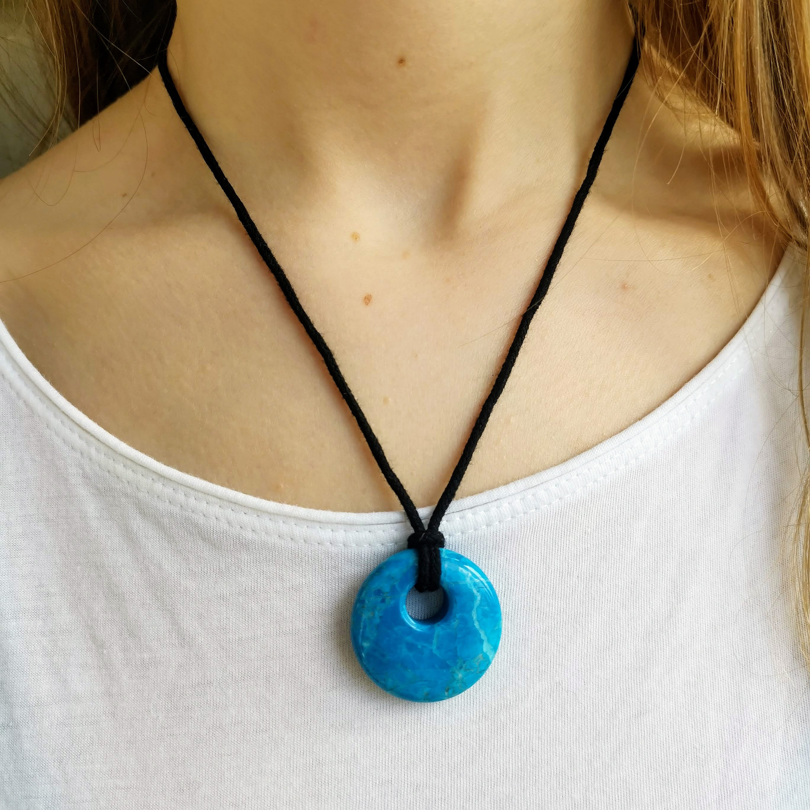 Blue Howlite Donut Pendant Necklace